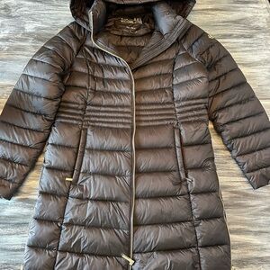 Michael Kors Dark Brown Hooded Puffer Coat